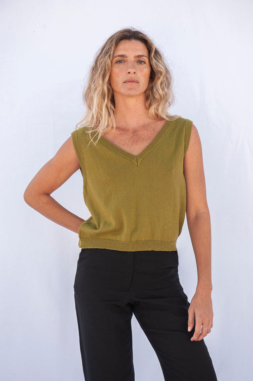 Flora Knit Top Moss Green