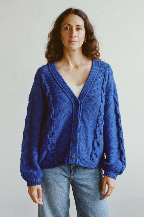 Rocco Cable Cardigan Electric Blue