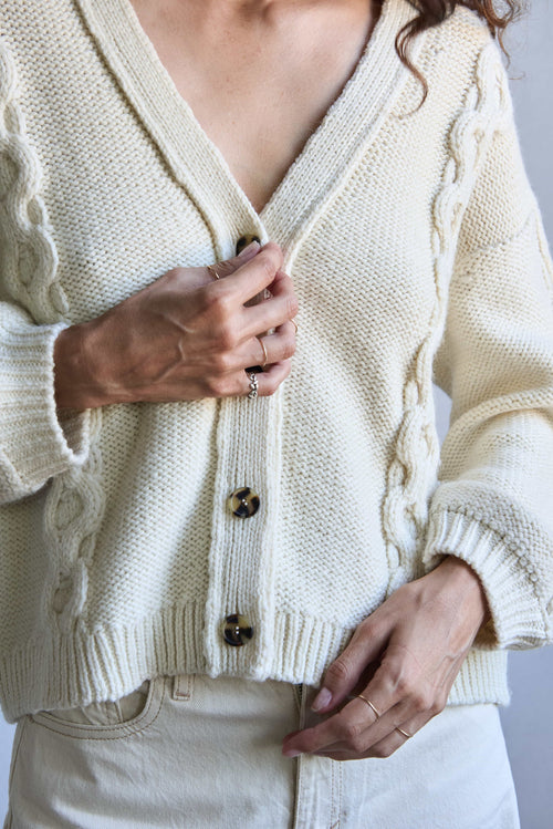 Rocco Cable Cardigan Undyed Ivory