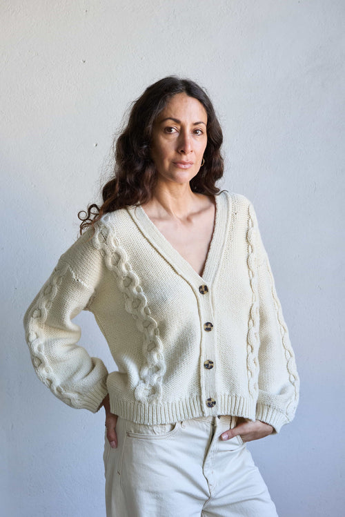 Rocco Cable Cardigan Undyed Ivory