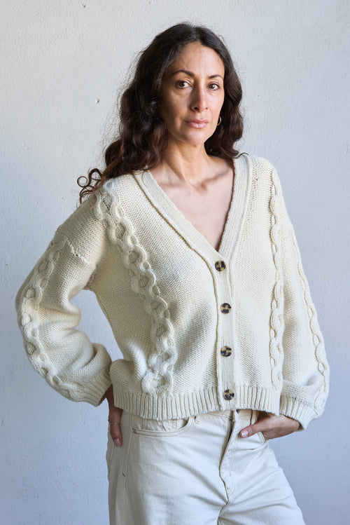 Rocco Cable Cardigan Undyed Ivory